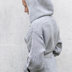 Terva bathrobe with hood white-grey