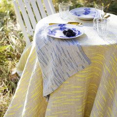 Lapuan Kankurit OSMANKÄÄMI tablecloth-blanket linen-yellow and towel-napkin linen-rainy blue