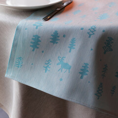 Lapuan Kankurit PORO towel white-turquoise and AAMU tablecloth linen