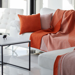 Lapuan Kankurit RINNE and TUPLA blanket orange-rose and TUPLA cushion covers